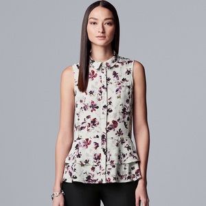 Simply Vera Vera Wang Woman's White/purple Floral Collared Flounce